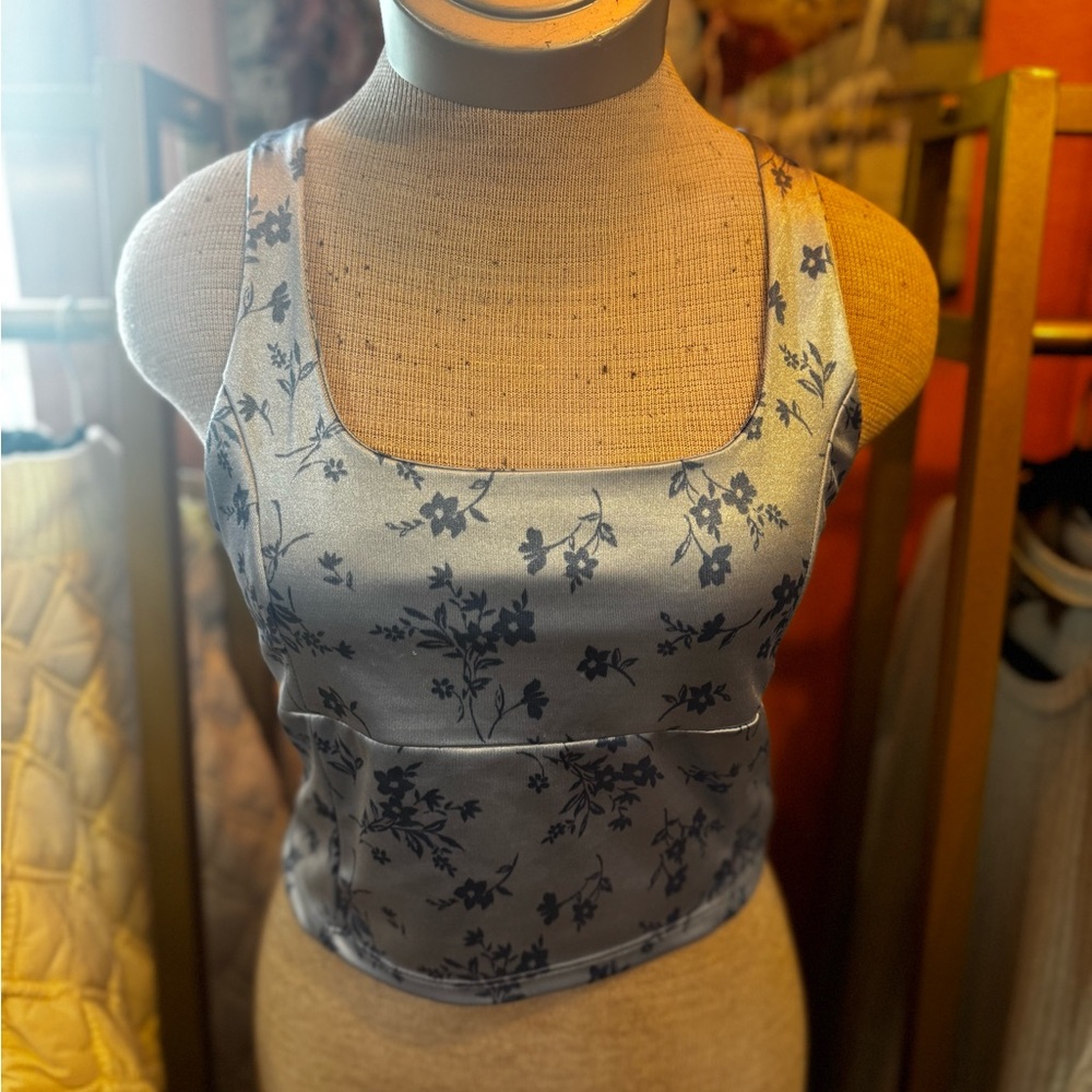 Altar'd State Blue Floral Satin Camisole
